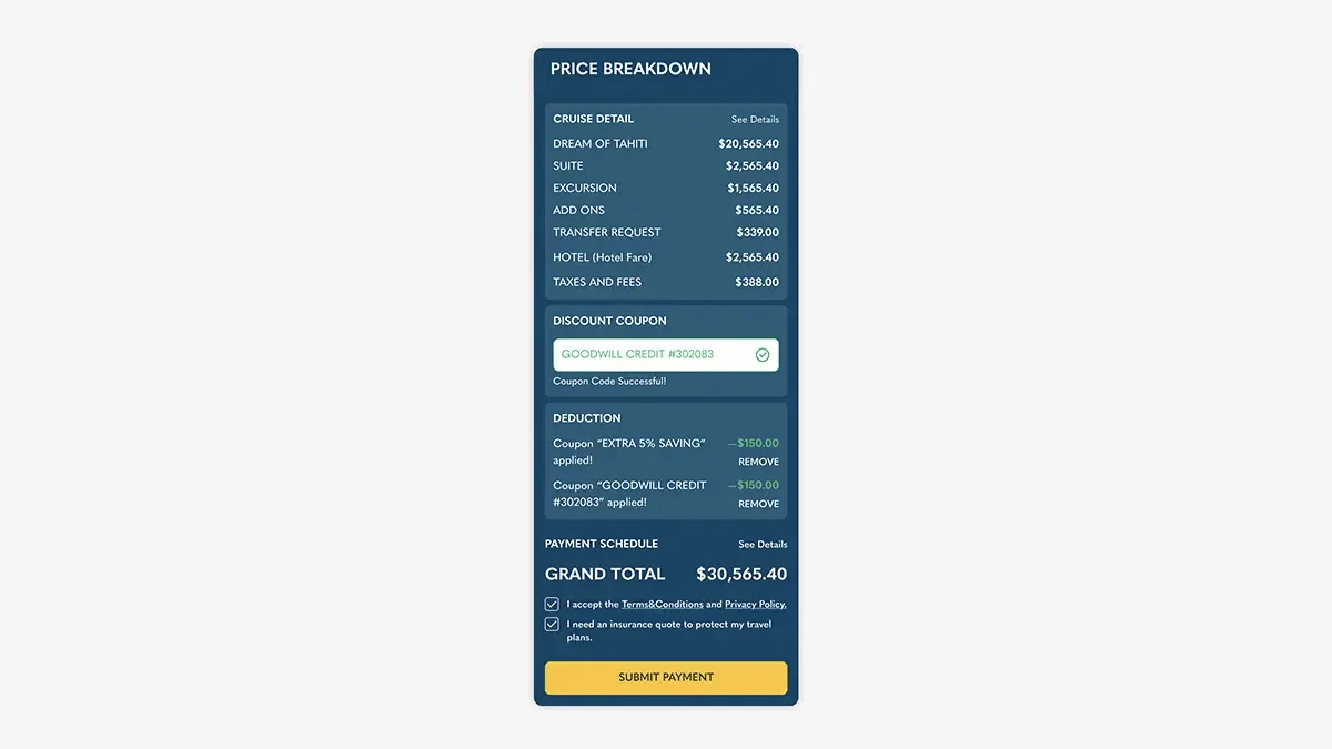 Windstar Checkout  Page